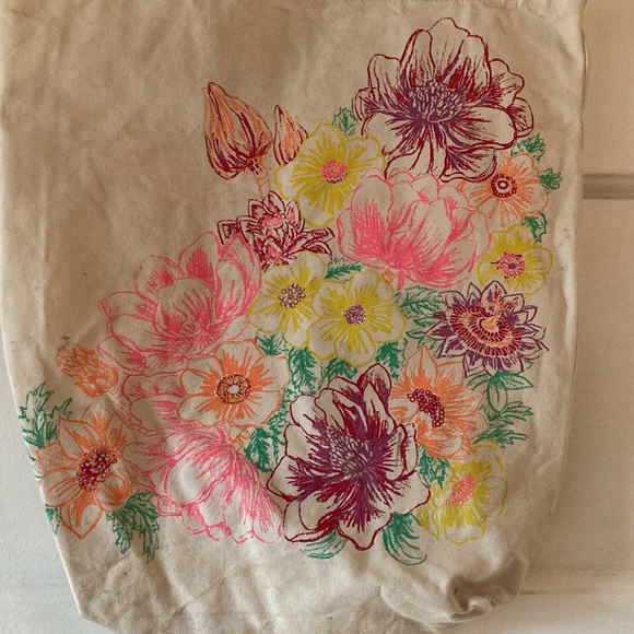 Cotton Tote Bag with Colorful flowers - Picture 2 of 4